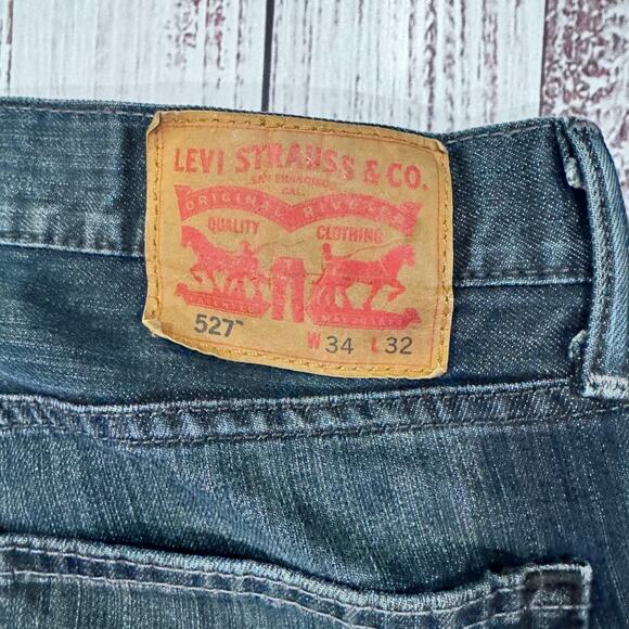 Levi’s 527 Bootcut Jeans Men 34x32 Cropped Faded Blue Y2K Grunge Streetwear - Picture 7 of 8